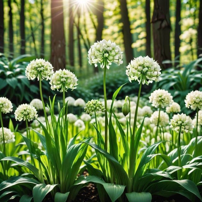 Czosnek niedźwiedzi na parapecie kuchennym