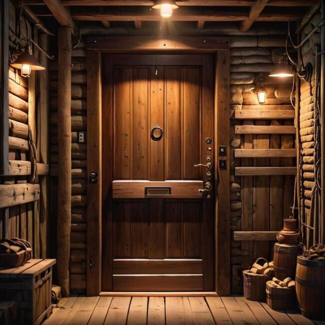 Drewniane drzwi zabezpieczające dostęp do winiarni