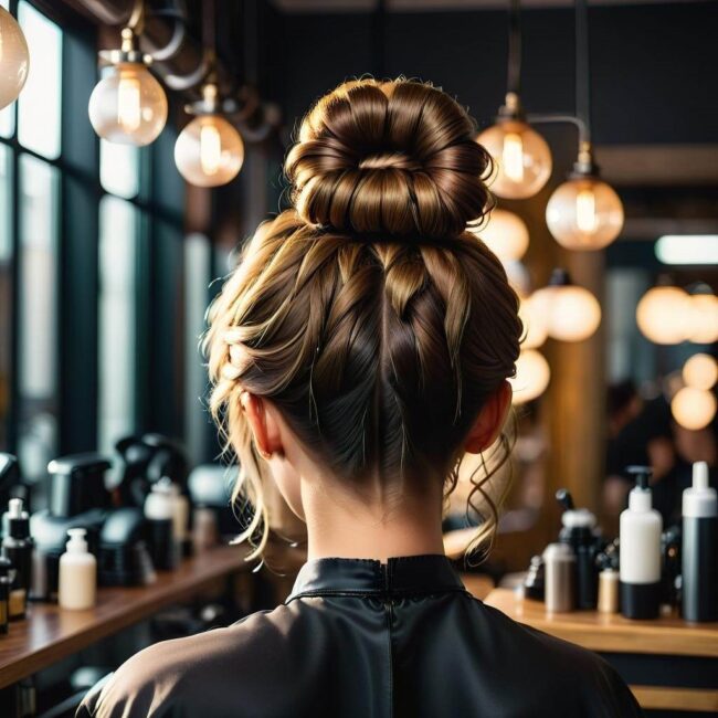 Fryzura na siłownię praktyczny kok na czubku głowy