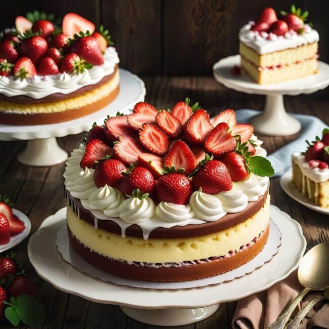 Klasyczne ciasto ucierane z rabarbarem i truskawkami