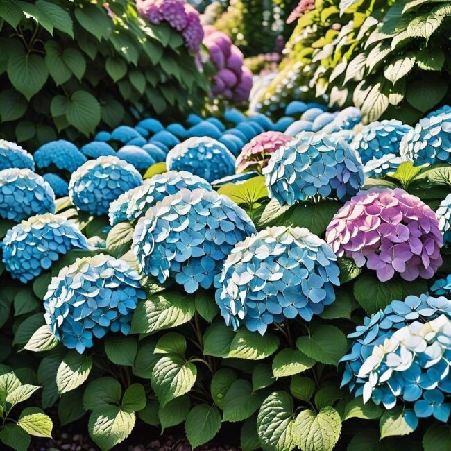 Rabata hortensji w ogrodzie przydomowym