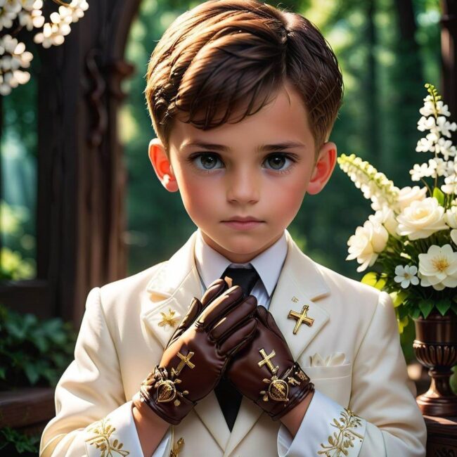 Rękawiczki z haftem dla chłopca na komunię